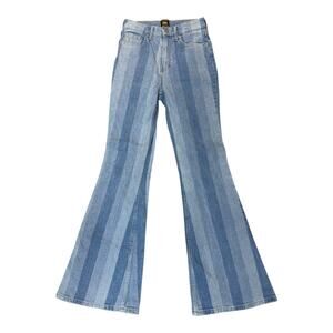 Lee Women’s High Rise Stripe Patchwork Flare Jeans US 0 Retro 70s Festival Boho